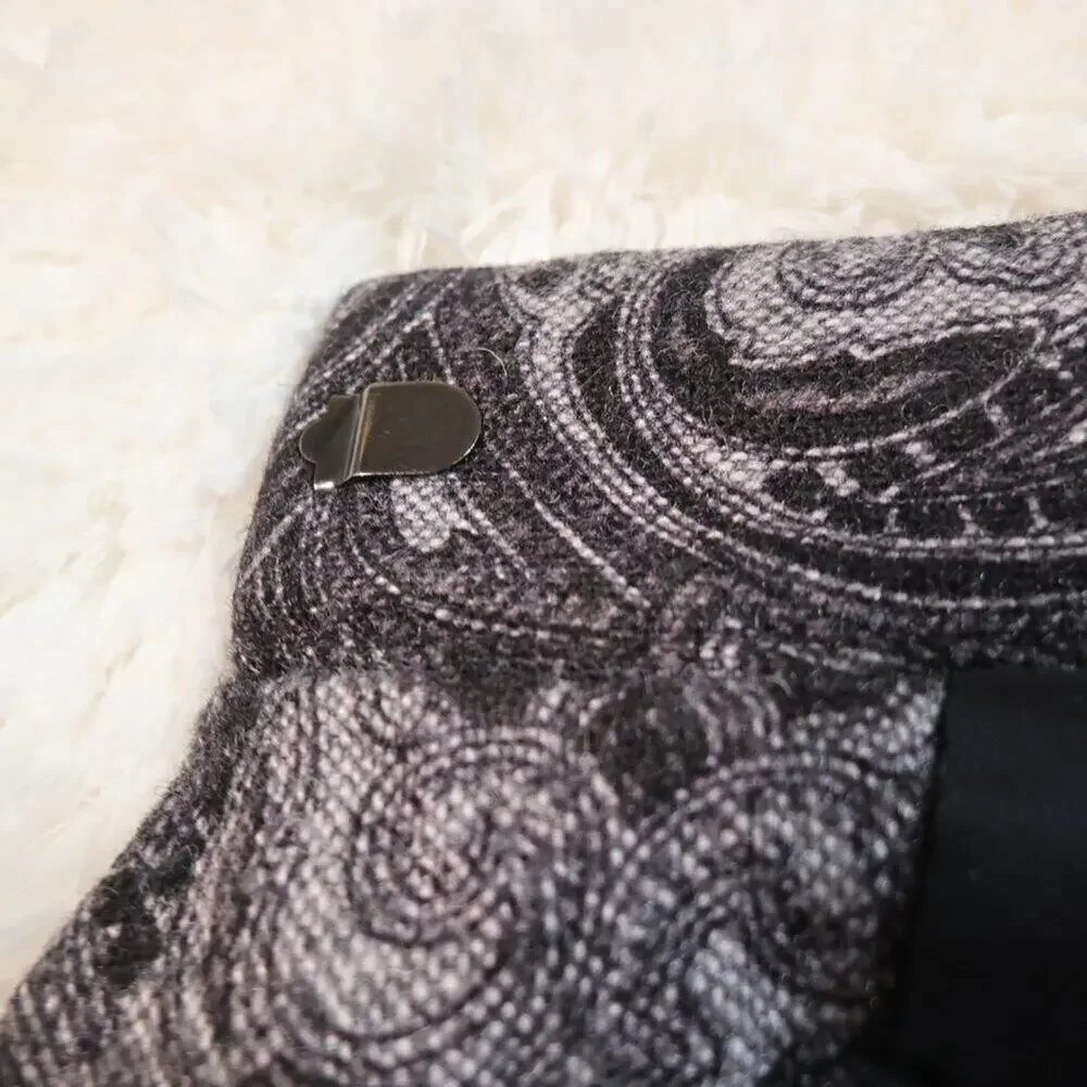 Talbots Wool Blend Floral Wrap Mini Skirt 12P Black Gray Jacquard - Picture 12 of 13